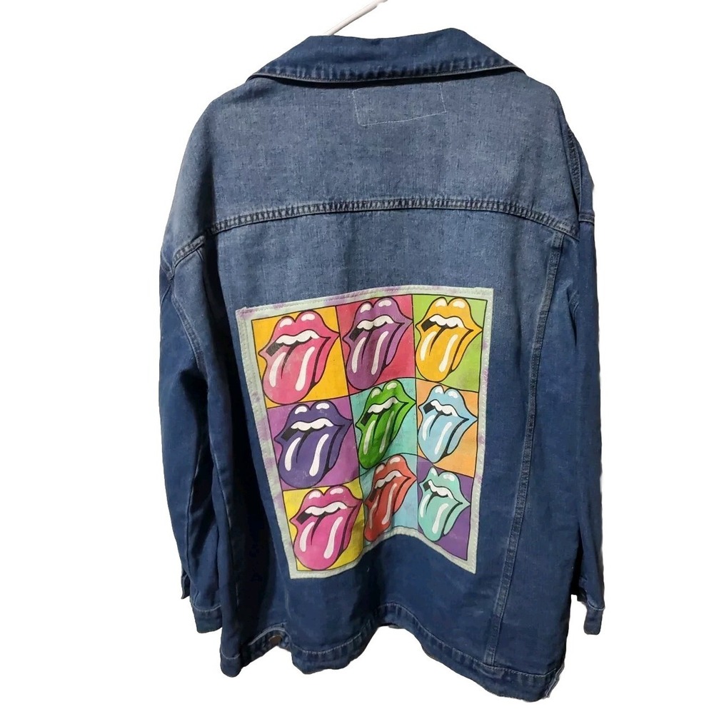 Y2K 90's‎ Denim Jacket Upcycle Sz 3XL Rolling Stones Vintage Distressed Unisex